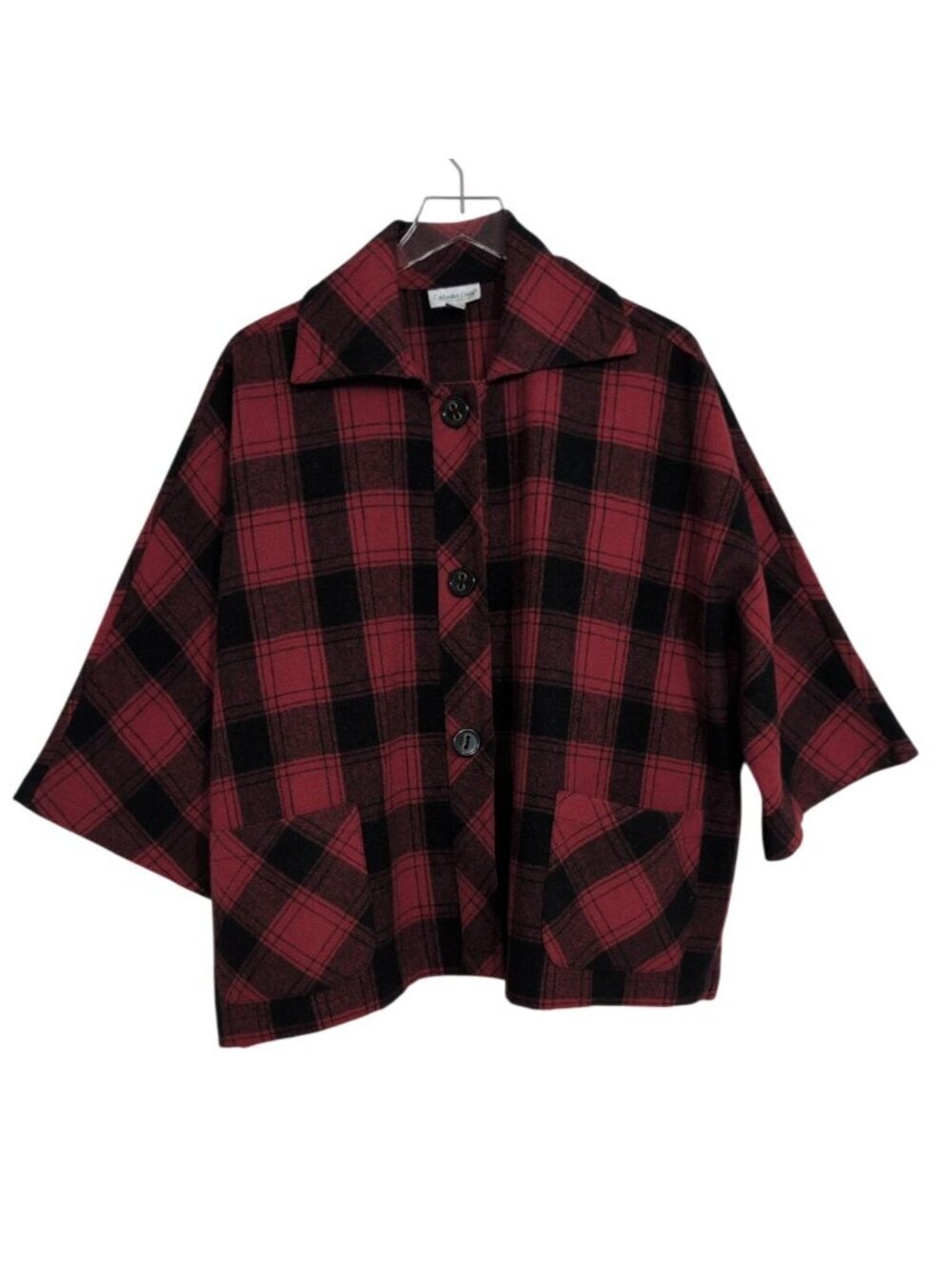 Coldwater Creek Buffalo Plaid Jacket Womens Petite Size XL Red Wool Blend Boxy